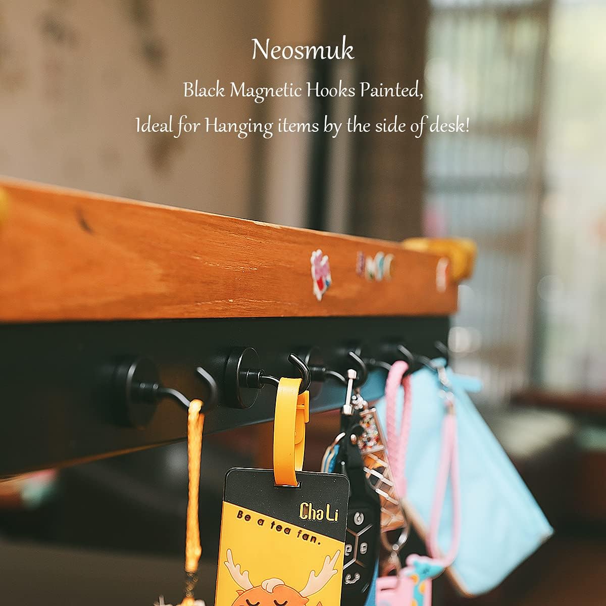 Neosmuk Black Magnetic Hooks, Strong Magnet with Hook for Fridge, Super Neodymium Extra Strength Industrial Hooks for Hanging (Matte Black,4 Pack)