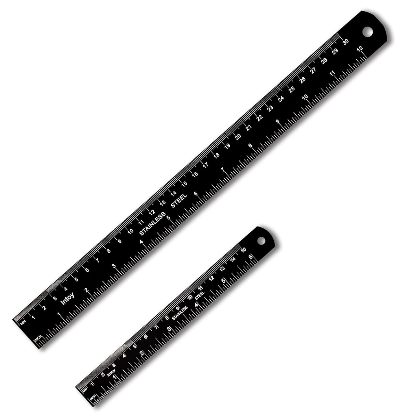 Metal Ruler Kit 12 Inch and 6 Inch, Stainless Steel Rulers with Centimeters, Millimeters, Inches and Conversion Table for Office and School, Easy to Read Metric Rule Set, 2 Pack