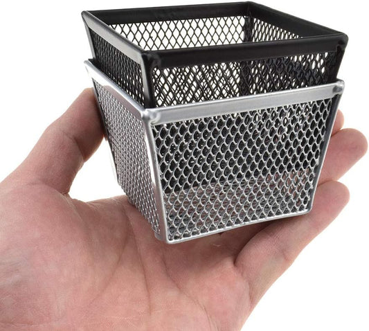 HAHIYO Stackable Paper Clip Mesh Holder Cup 2.2" Height 4 Pack Sturdy Paperclip Holder Container for Desk Drawer Organizer Collection for Home Office School Black Silver Soft Foam Feet No Sharp Edges