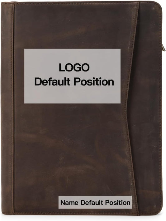 Personalized Genuine Leather Portfolio with Front Pocket for Men Women, Custom Engraved 8.5 x 11 Legal Pad Notepad Holder, Zippered Business Organizer, Professional Work Folder, Dark Khaki