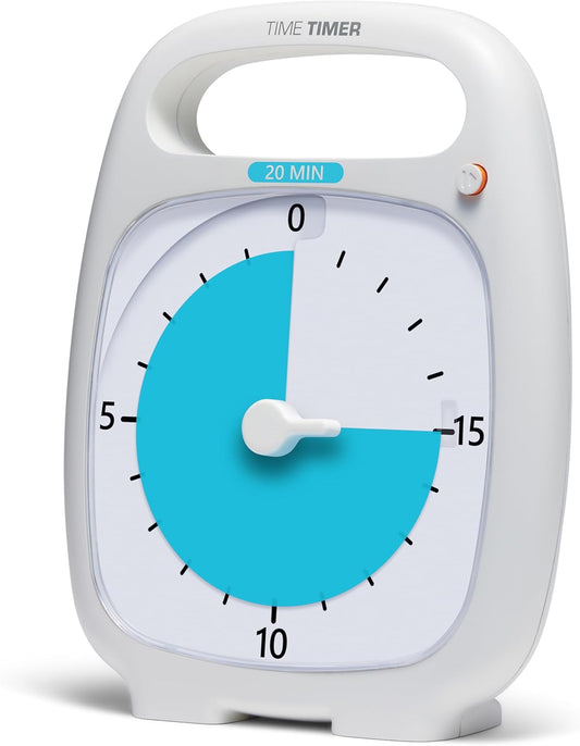 Time Timer PLUS 20 Minute Desk Visual Timer — Countdown Timer with Portable Handle for Classroom, Office, Homeschooling, Study Tool with Silent Operation (White)