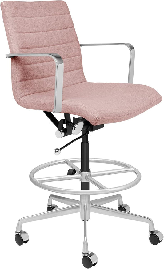 Laura Davidson Furniture SOHO II Ribbed Drafting Chair for Standing Desks, Standing Desk Chair - Ergonomically Designed, Draft Height, Arm Rest & Cushion, Made of Fabric, Coral Pink Fabric