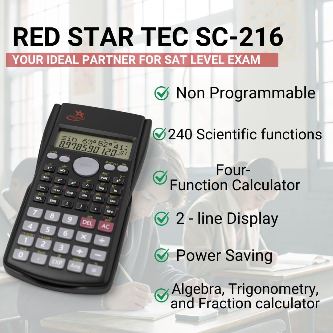 SC 216 Non Graphing Scientific Calculator for School by Red Star Tec (2 Pack Bundle)