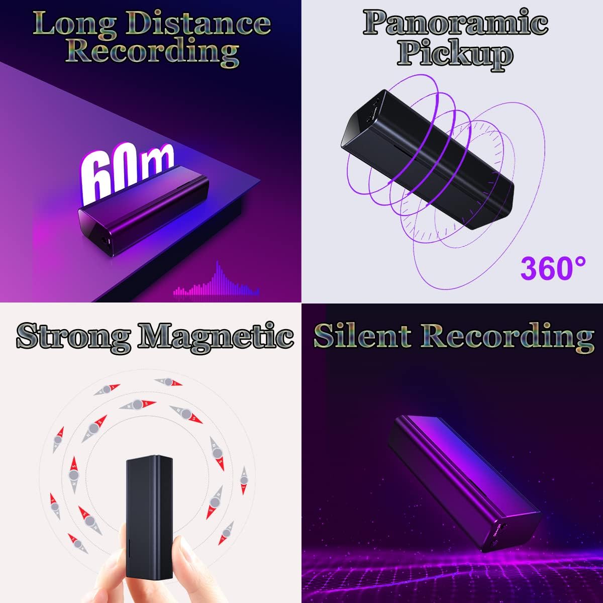 128GB Voice Activated Recorder with AI Intelligent Triple Noise Reduction Digital Audio Recorder Recording Devices, Voice Recorder with 2000 Hours Recording Capacity, 300 Hours Battery Time