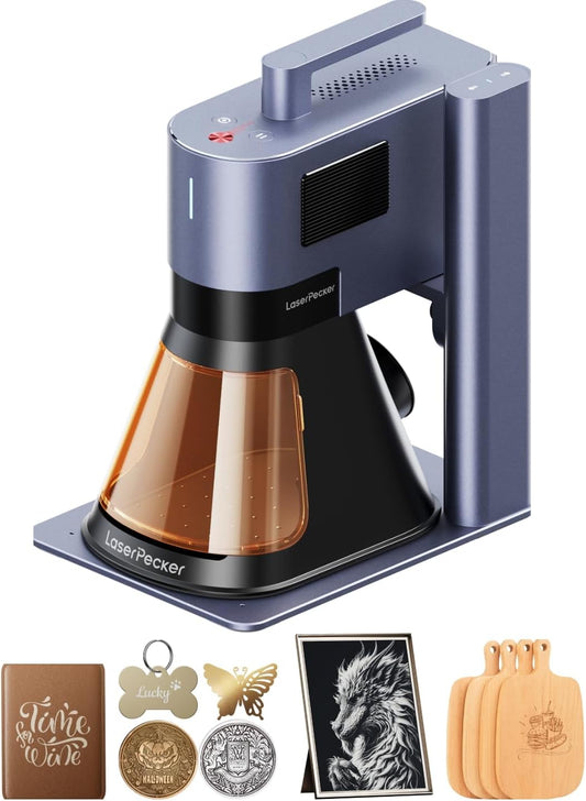 LaserPecker LP5 20W Fiber & Diode Dual Laser Engraver, 10X Faster 0.0027mm Precision for Metal Wood Jewelry, 3D Grayscale & Color Engraving, Portable 6kg Laser Cutter for Instant Store Customization