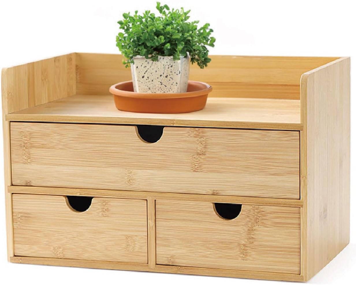 3 Drawer Bamboo Desk Organizer with Shelf – Makeup Storage & Tabletop Organizer for Home Office, Workspace, or Bathroom – No Assembly Required