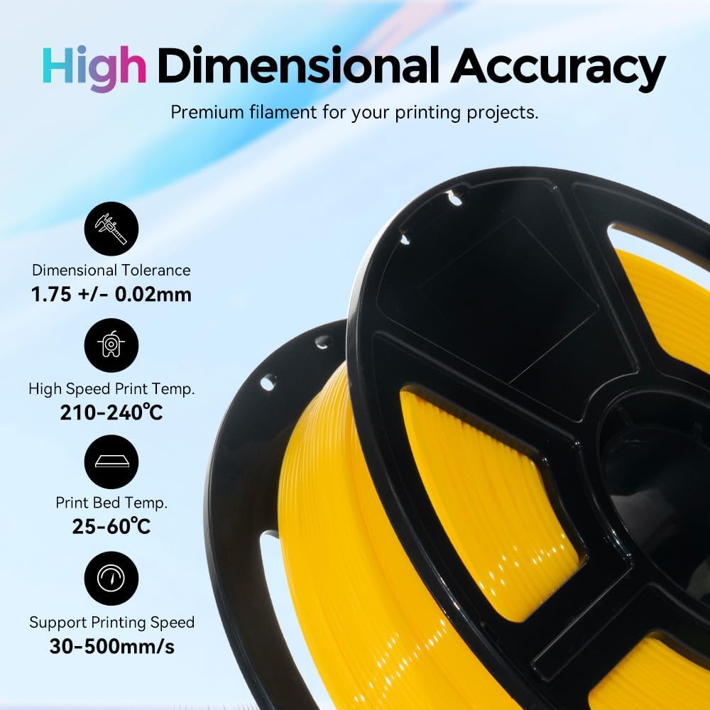 FLASHFORGE Rapid PLA Filament 1.75mm, High Flow Speedy 3D Printer Filament, Experience Exceptional Performance with 500mm/s High-Speed Printing, Neatly Wound & Top-Notch Filament (Yellow)