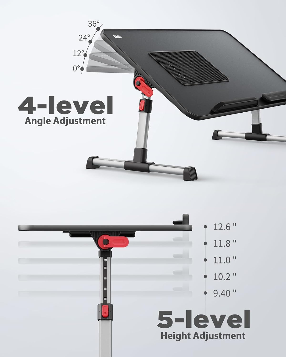 Laptop Desk for Bed with Cooling Fan, SAIJI Height & Angle Adjustable Laptop Stand for Bed, Lap Desk Tray Table, Lightweight Foldable Portable Computer Table for Couch Sofa Chair Floor Desk (Black)