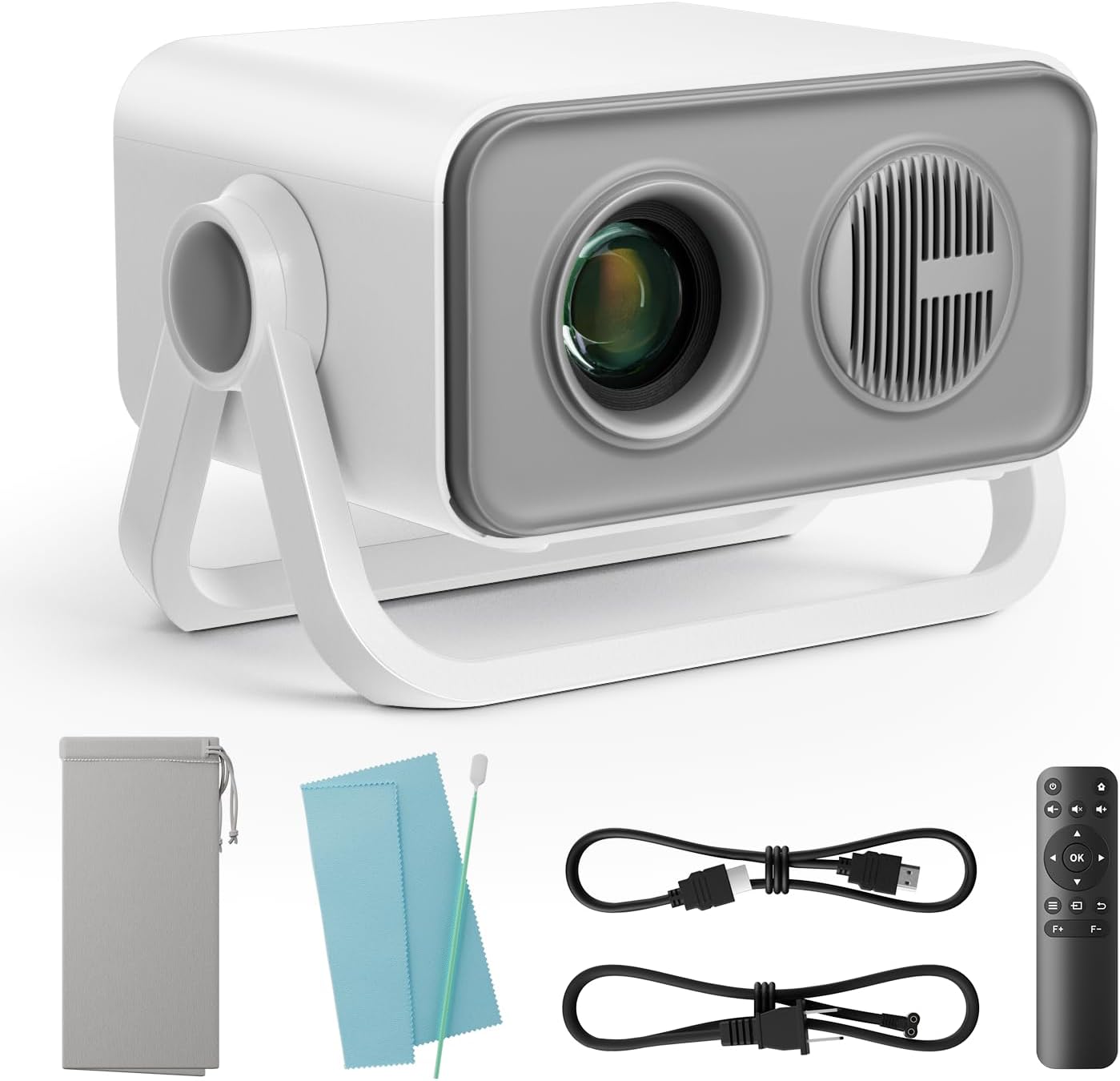 BKZ 2025 upgraded 360°Adjustable Dual Stand AI Auto Keystone Electric Focus Mini Portable Projector with Bluetooth 5.4, 1080P support Outdoor movie Projector compatible with HDMI/USB/Phone (Gray)