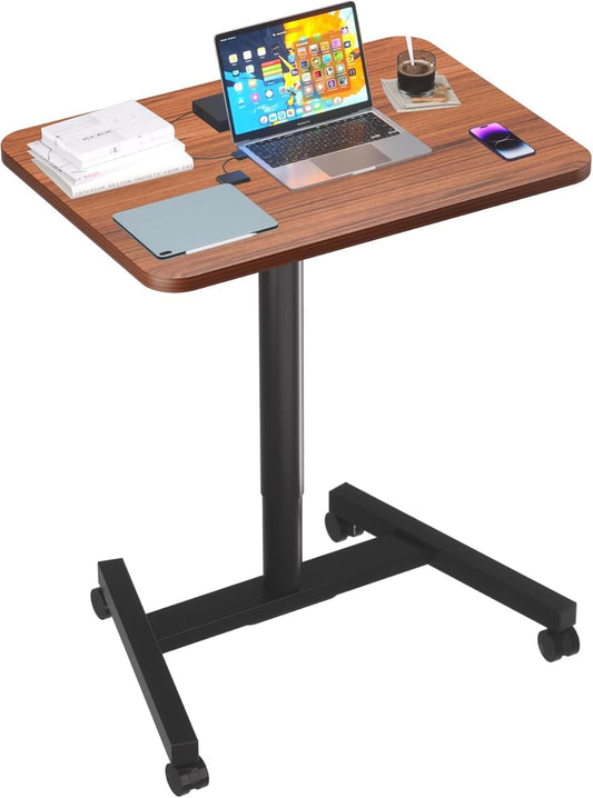 28-Inch Mobile Standing Desk Adjustable Height, Portable Standing Desk with Lockable Wheels, Rolling Table for Home Office Classroom Hospital (Walnut)
