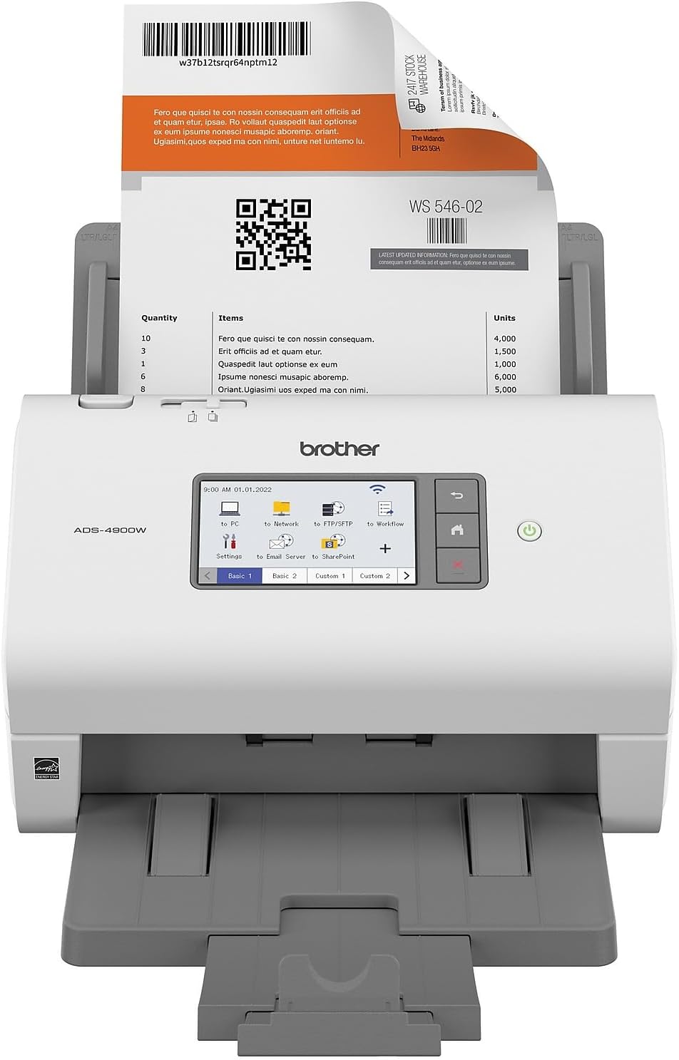 Brother ADS-4900W Professional Desktop Scanner with Fast Scan Speeds, Duplex, Wireless, and Large Touchscreen, White