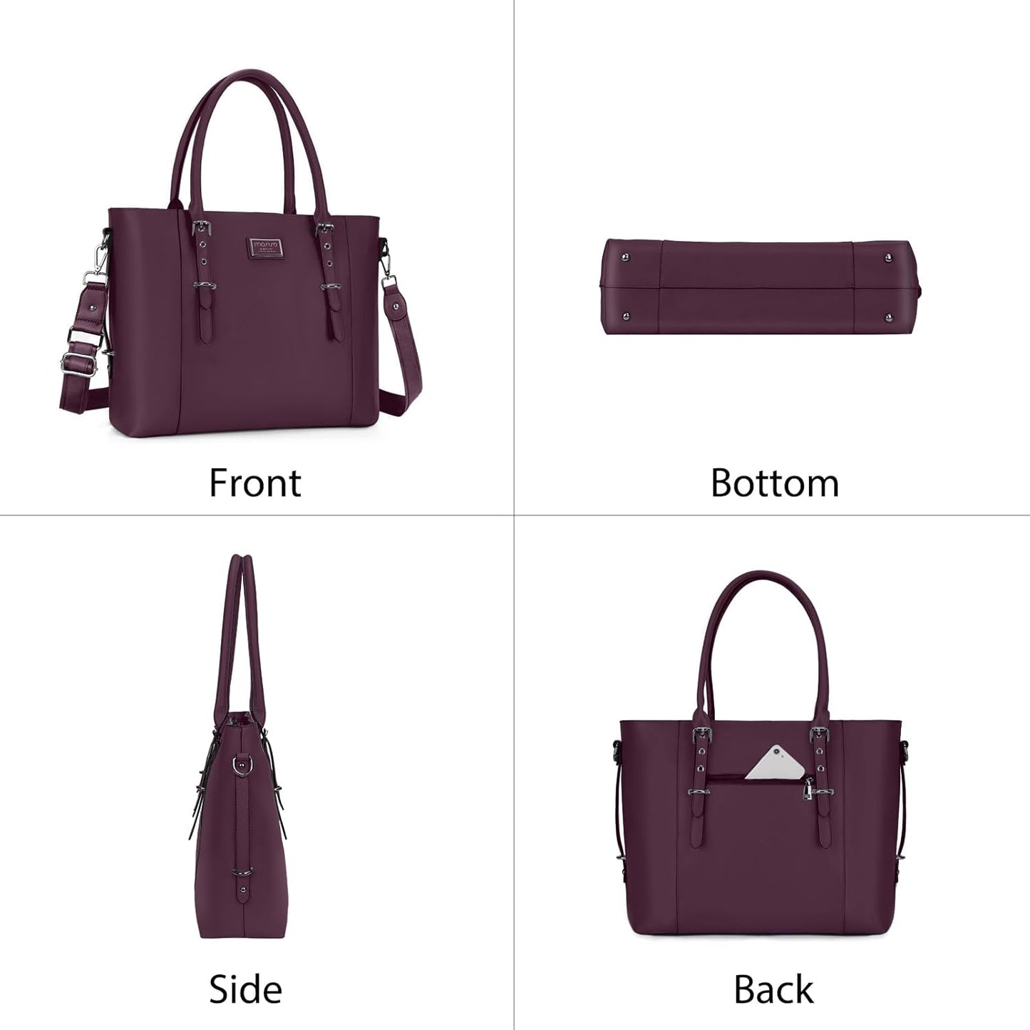 MOSISO PU Leather Laptop Tote Bag for Women, Waterproof Large Capacity Business Work Briefcase Shoulder Laptop Bag