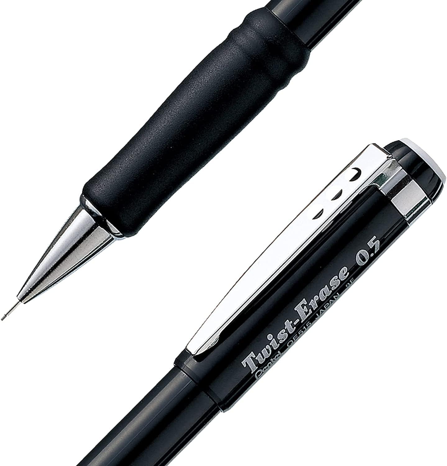 Pentel Mechanical Pencil 0.5 mm Twist Erase III, Twist Up Eraser, Pre-Loaded Super Hi-Polymer HB Lead, Black Barrel, 3-Pack