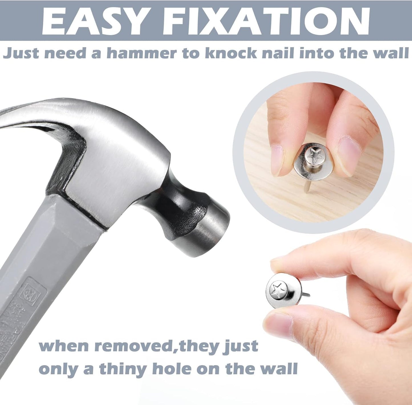 Zhengmy 40 Pcs Double Headed Picture Hangers Nails 4 Size Long Thumb Tacks Wall Nails for Hanging Pictures Decorative Push Pins Hooks for Drywall Photo Office Home Decor, 20/30/ 40/ 50lb(Silver)