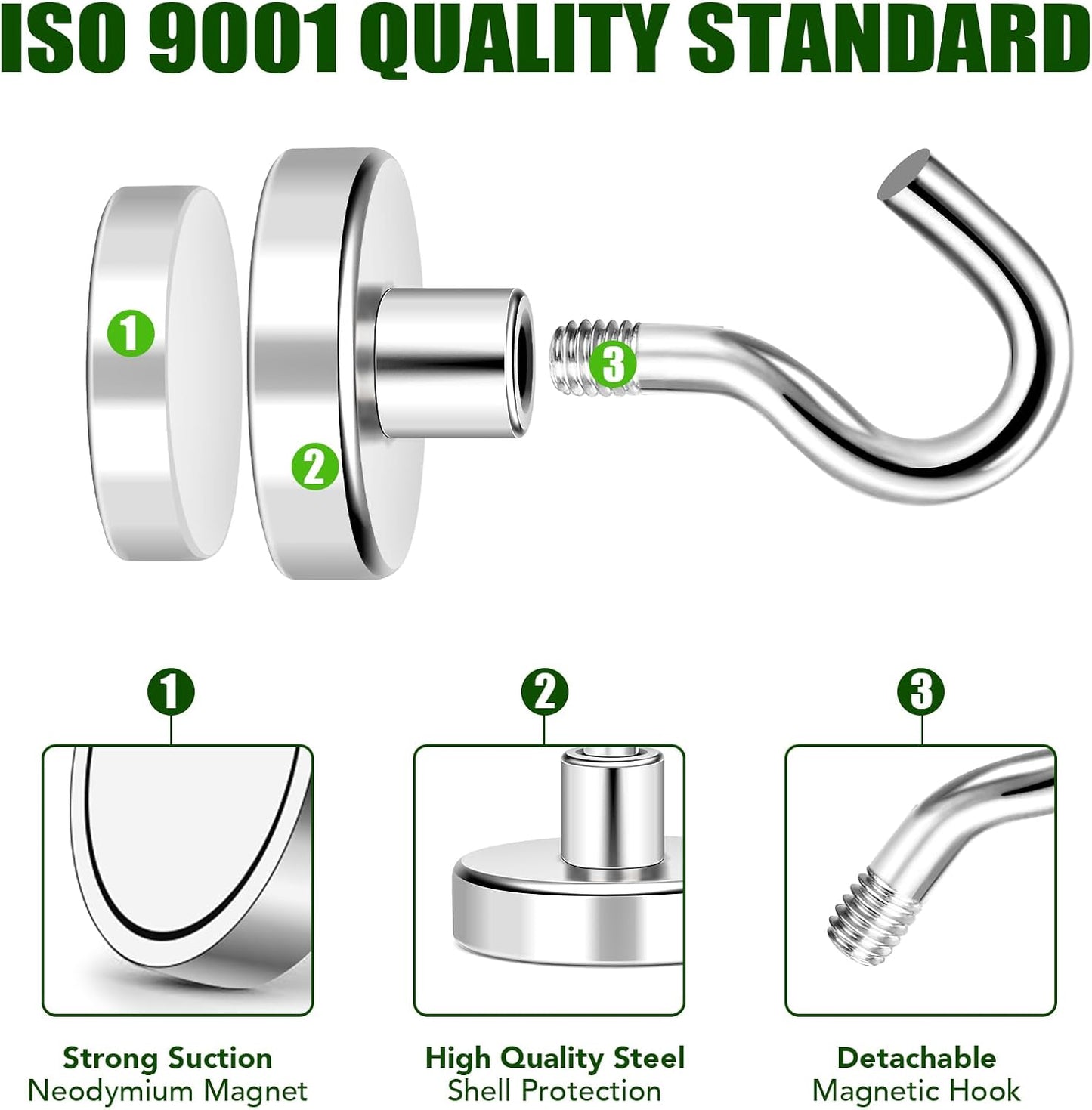 MIKEDE N52 Magnetic Hooks, 28lbs+ Heavy Duty Earth Magnets with Hooks for Refrigerator, Extra Strong Cruise Magnets Hooks for Hanging, Cruise Cabins, Grill, Indoor, Outdoor - 20 Pack