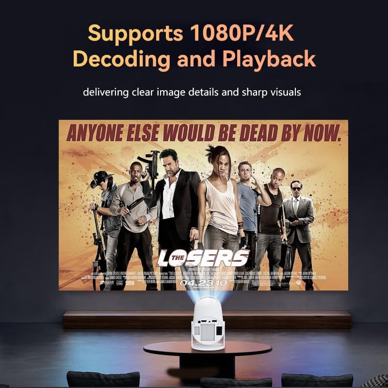 Mini Projector, 4K 1080P Support Portable Projector with Dual Band WIFI6 and Bluetooth 5.2 Android 13, Auto Keystone Correction, 180° Rotatable, 40"-150" Screen Video Projector