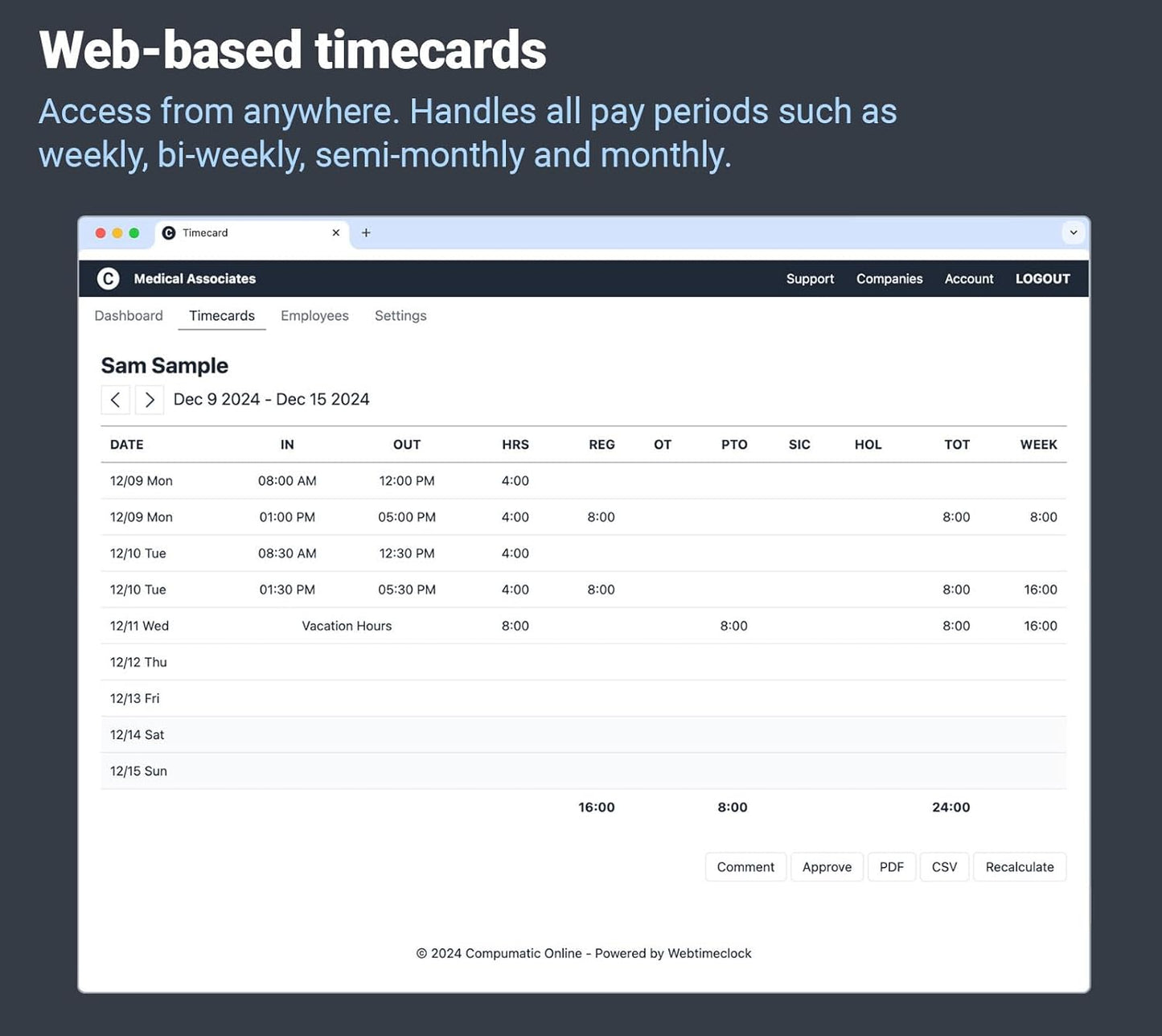 COMPUMATIC Biometric Fingerprint Time Clock with Online Cloud Hosted Software, Automatic Real-Time Punch Upload with WiFi or Wired Ethernet Connection