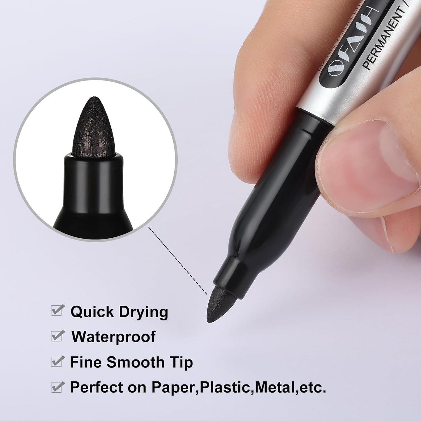 SFAIH Blue Permanent Markers Bulk - 24 Pack, 1s Quick Dry, Fine Point Permanent Markers for Paper Plastic Glass Metal Wood, Waterproof, Kitchen Classroom Office, Doodling, Marking, Non-Fading