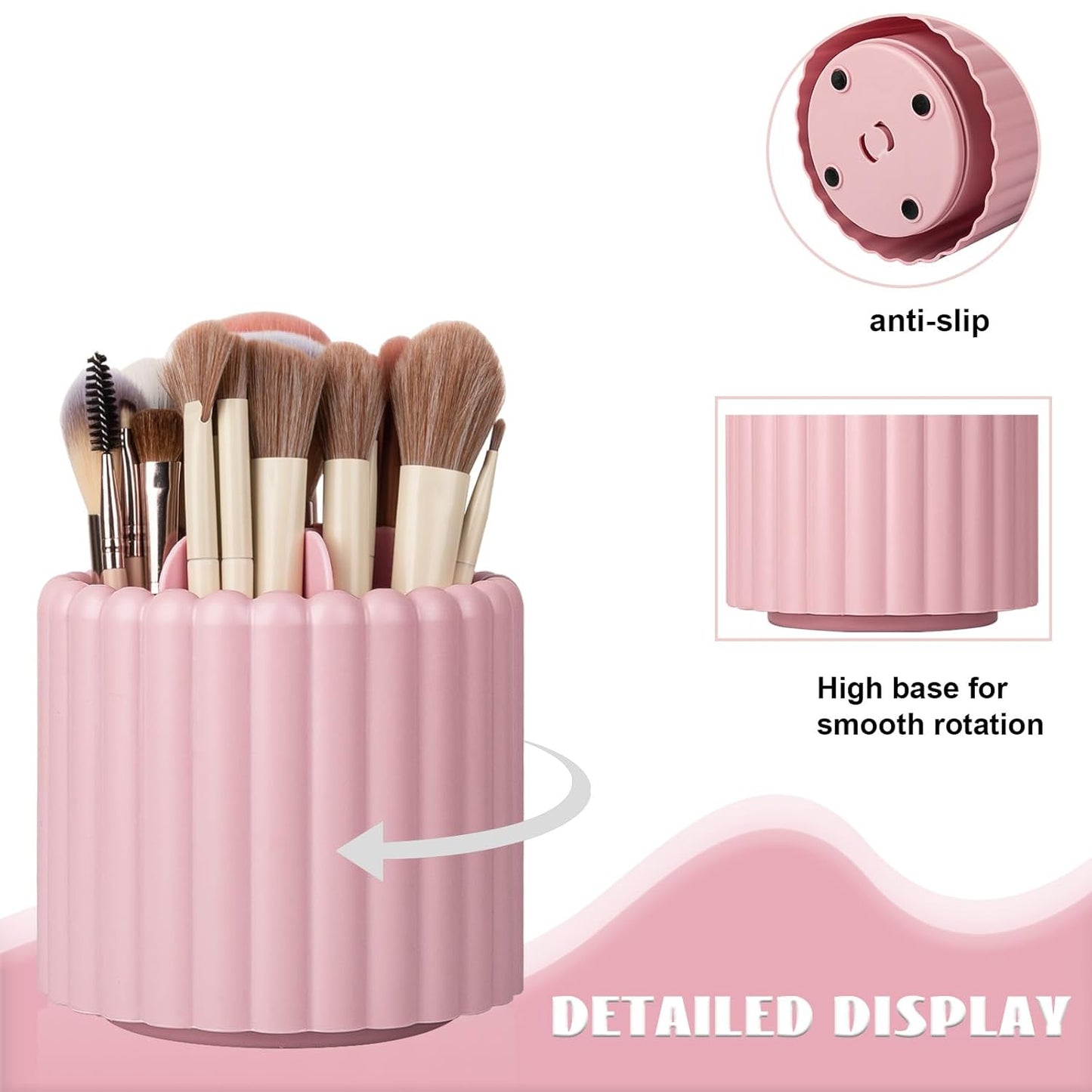 Anyoifax 360 Rotating Makeup Brush Holder 7 Slots Make Up Brush Organizer Removable Spinning Cosmetic Brushes Storage Pen Holder for Vanity, Dresser, Desk, Pink