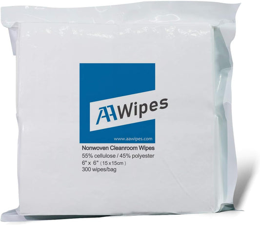 AAwipes Cleanroom Wipes 6" x 6" (Bag of 300 Pcs, Grade A, 68 GSM) Lint Free Wipes Cellulose/Polyester Wipers for Lab, Electronics, Pharmaceutics, Electronics, Printing, Semiconductor etc. (NW06806)