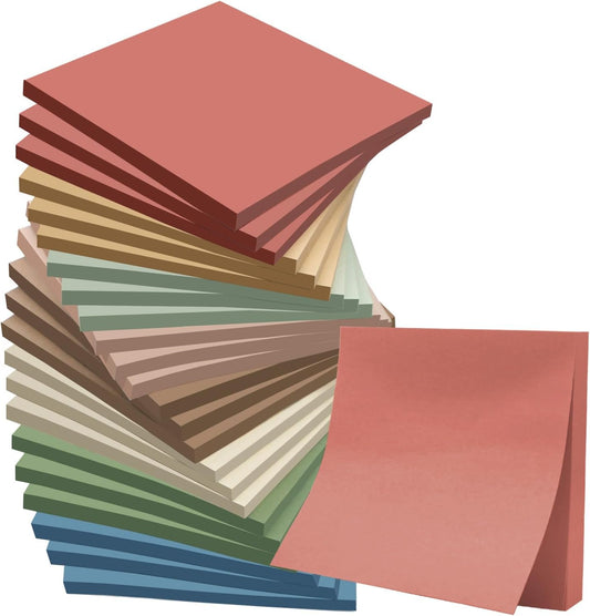 (24 Pack) Sticky Notes 3x3 in., Sticky Note Pads, Vintage Colors Self-Stick Notes Pads, Strong Adhesive, Recyclable, Easy to Post for Home, Office, Notebook