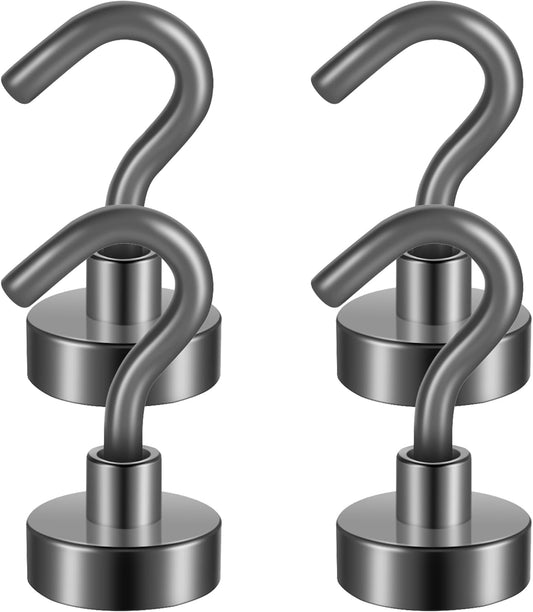 Neosmuk Magnetic Hooks,30lb Heavy Duty Earth Magnets with Hook for Refrigerator, Extra Strong Cruise Hook for Hanging, Magnetic Hanger for Curtain, Grill (Grey, 4 Pack)