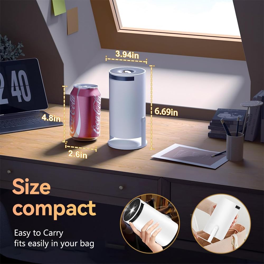 Mini Projector, 4K 1080P Support Portable Projector with Dual Band WIFI6 and Bluetooth 5.2 Android 13, Auto Keystone Correction, 180° Rotatable, 40"-150" Screen Video Projector