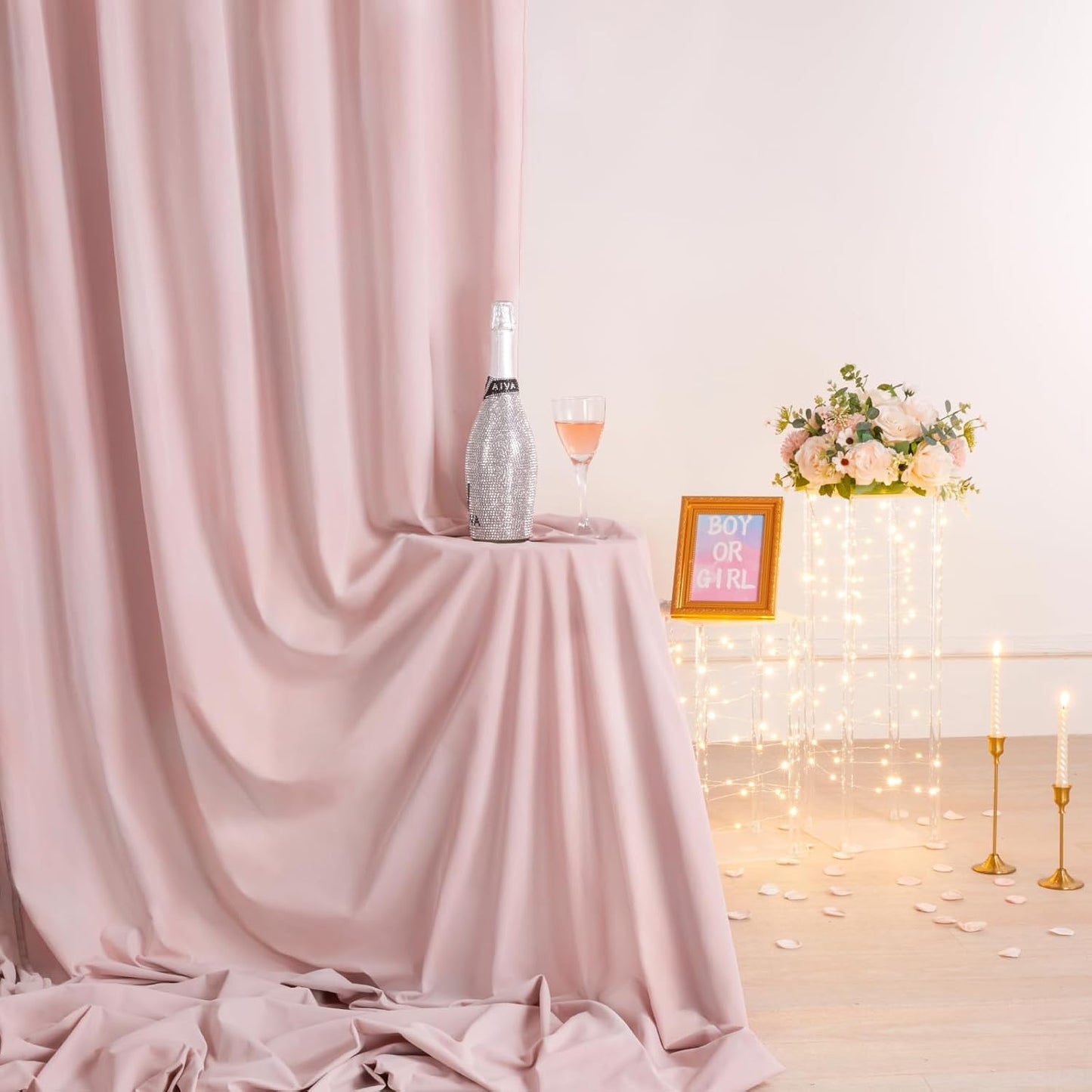 Dusty Rose Polyester Backdrop Curtains: 30ft x 10ft Photography Backdrop Drapes - for Baby Shower Birthday Party Decorations