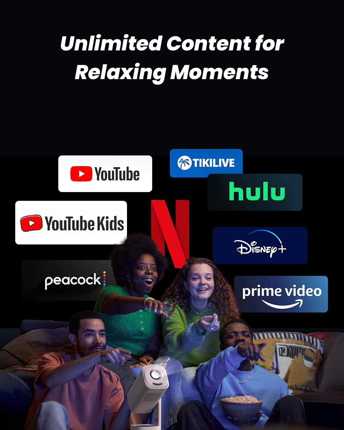 Yaber T1 Pro Mini Projector with WiFi and Bluetooth, Dolby Audio & Turbo Sonic Bass, Auto Focus & Keystone, Native 1080 FHD with HDR10, Portable Projector for Outdoor Indoor Use