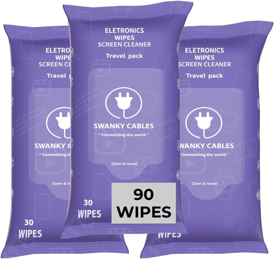 Swanky Wipes: Screen Cleaner Wipes - Electronics, Computer, TV, Laptop Monitor & Lens Cleaner, Travel Size Cleaning Wipes for Home, Office & On-the-Go, Includes Microfiber Cloth - Soft Wipes, 90 Count