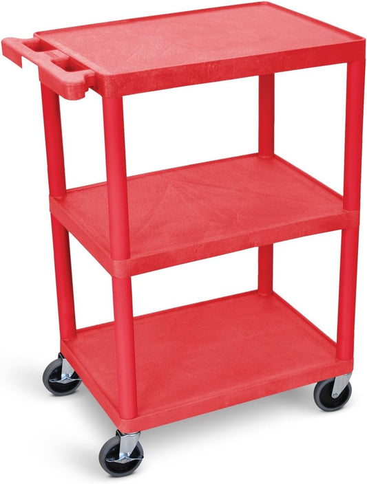 Luxor HE34 Utility Cart (Pack of 25) 3 Shelves Structural Foam Plastic - Red