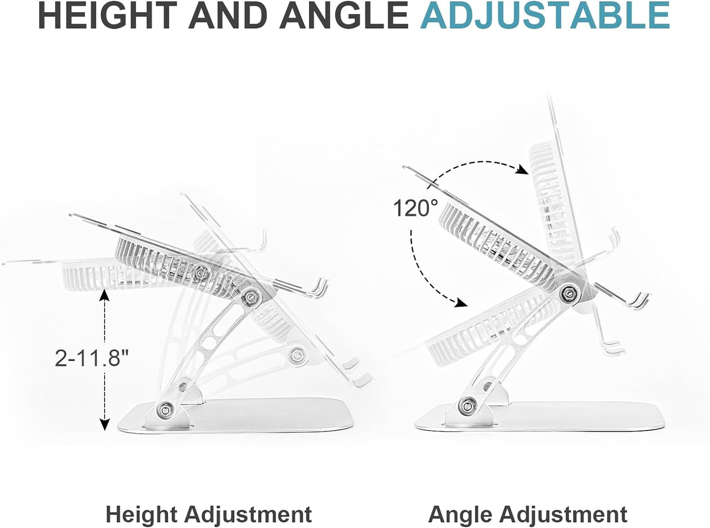 SHUWEI Laptop Cooling Stand with 3 Speed Fan, Adjustable Height & Angle, Carbon Steel Framework, Ultra-Quiet & Super Sturdy for up to 16”Laptop - Silver
