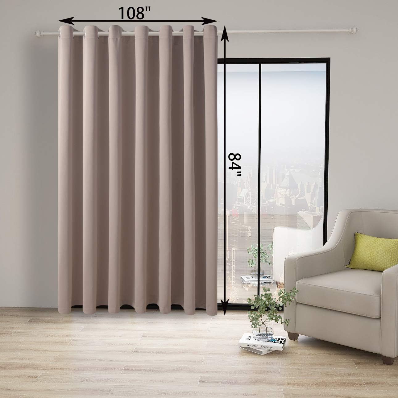 BONZER Room Divider Curtain Total Privacy Wall Noise Reducing Wide Blackout Curtains for Patio Sliding Glass Door, 84L x 108W Inch (7L x 9W ft), 1 Panel, Khaki
