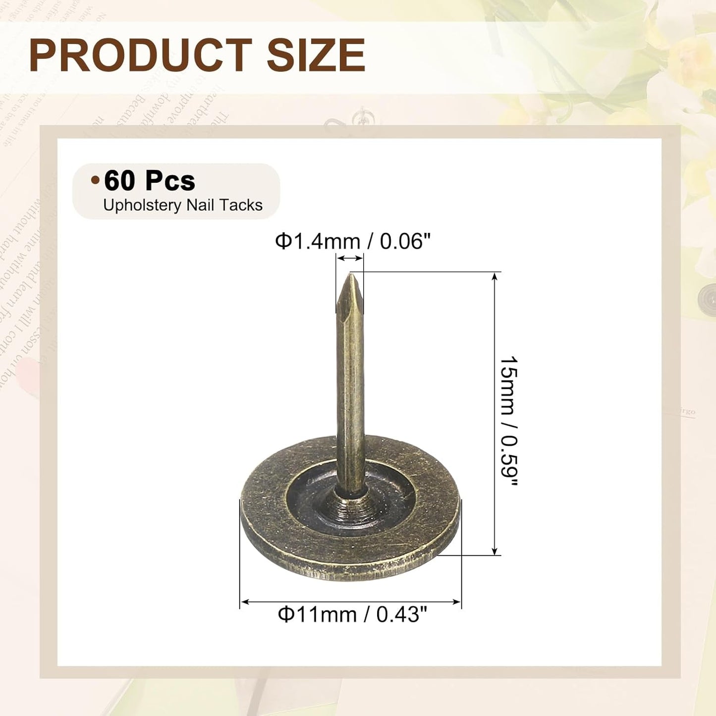 uxcell 150Pcs Upholstery Tacks, 11mmx15mm Flat Head Thumb Tack Decorative Furniture Nails Push Pins for Furniture Sofa Headboards, Bronze