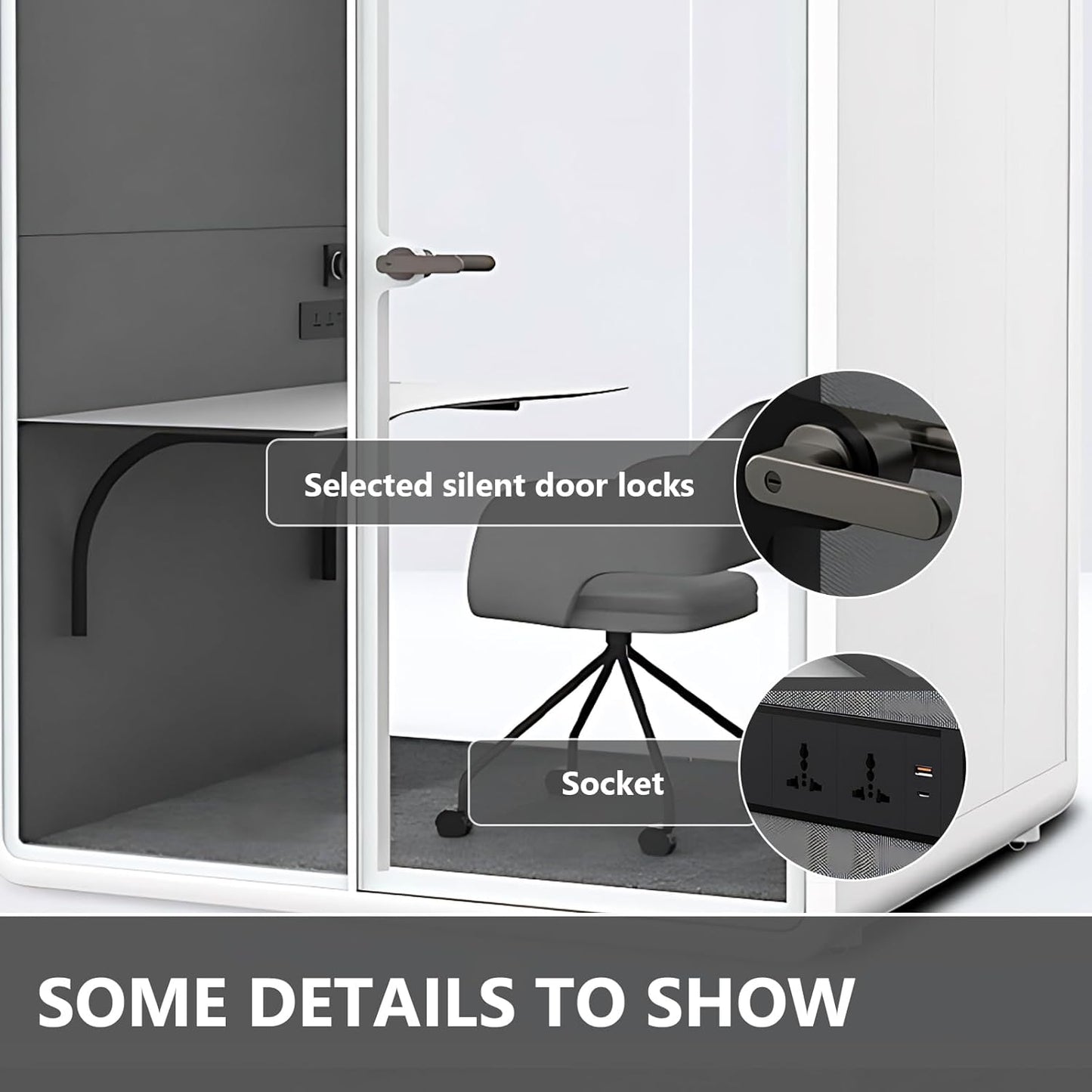 Office Sound Booth with Audio Privacy - Portable Soundproof Booth Includes White Frame with Curved Corners,Soundproof Room with Light,Fans, Magnetic Door Lock&Table for Study (62.99IN)