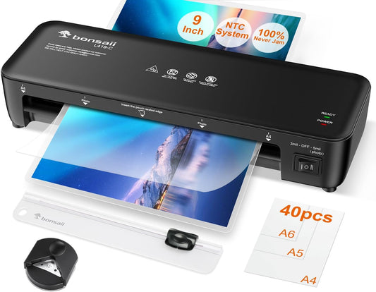 Bonsaii Laminator, 9 Inch 4 in-1 Thermal Laminator Machine Never Jam Technology with 40 Laminting Sheets, Paper Cutter, Corner Rounder for Home Office School Business