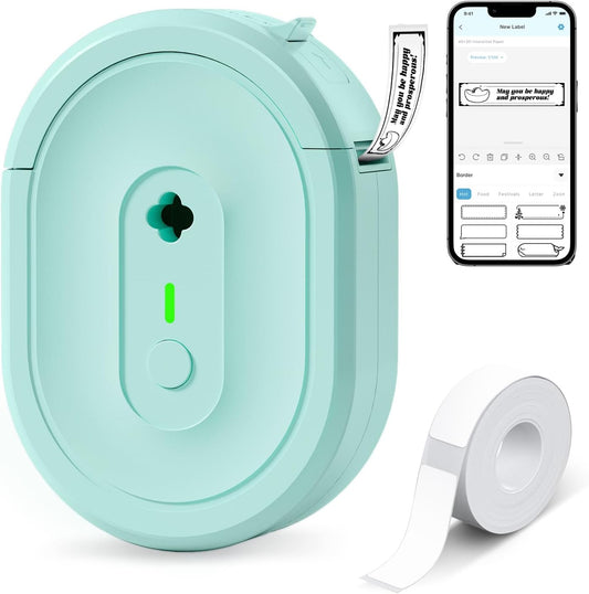 Label Maker Machine with Tape, N12 Portable Bluetooth Label Printer, Wireless Mini Label Makers Thermal Sticker with Multiple Templates for Home, Kitchen, School, Office Organization, Green