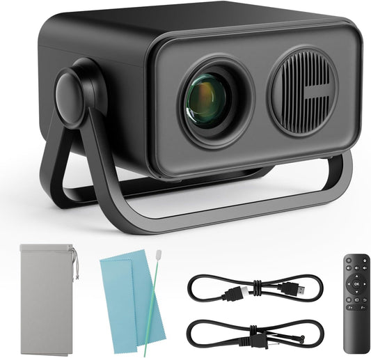 BKZ 2025 upgraded 360°Adjustable Dual Stand AI Auto Keystone Electric Focus Mini Portable Projector with Bluetooth 5.4, 1080P support Outdoor movie Projector compatible with HDMI/USB/Phone (Black)