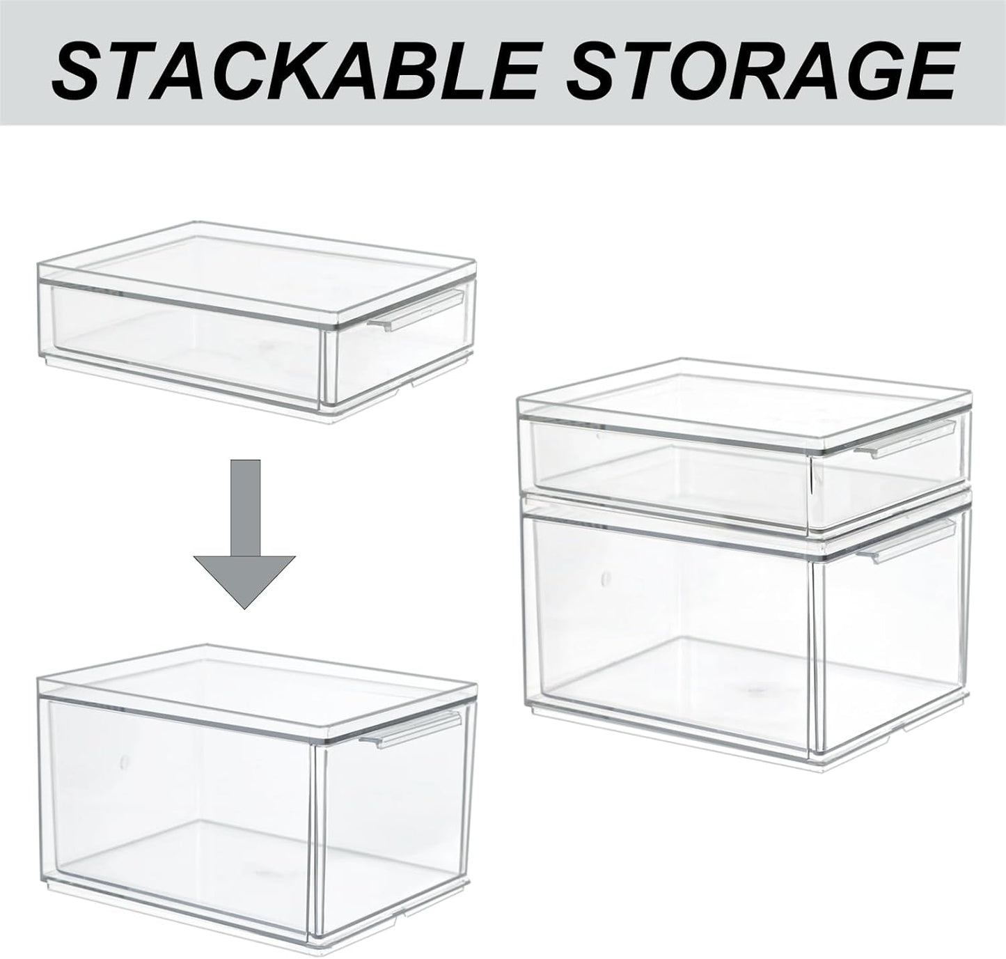 Set of 2 Stackable Storage Drawers - 6.7" Clear Plastic Drawer Storage, Acrylic Makeup Organizer, Desk Counter Cabinet Office Organizer, Bathroom Organizers and Storage (Modern/Set of 2)