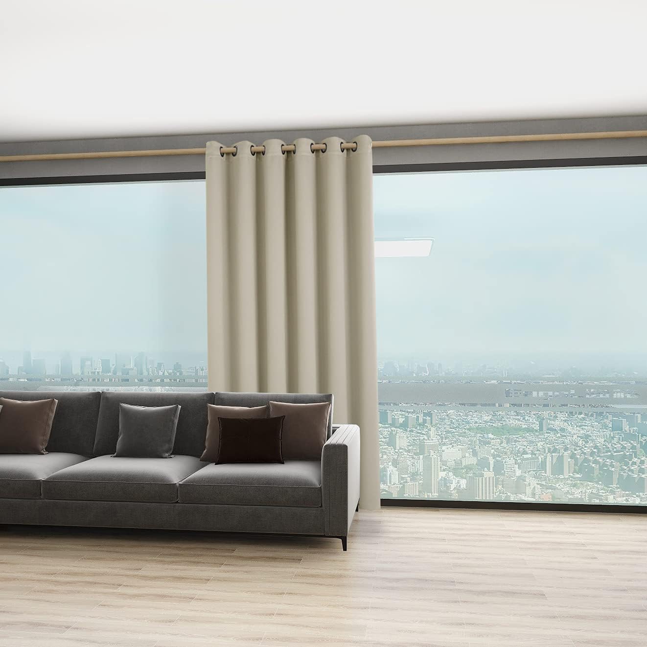 BONZER Room Divider Blackout Curtain Wide Room Darkening Total Privacy Wall Noise Reducing for Bedroom, 84L x 70W Inch (7L x 5.8W ft), 1 Panel, Cream