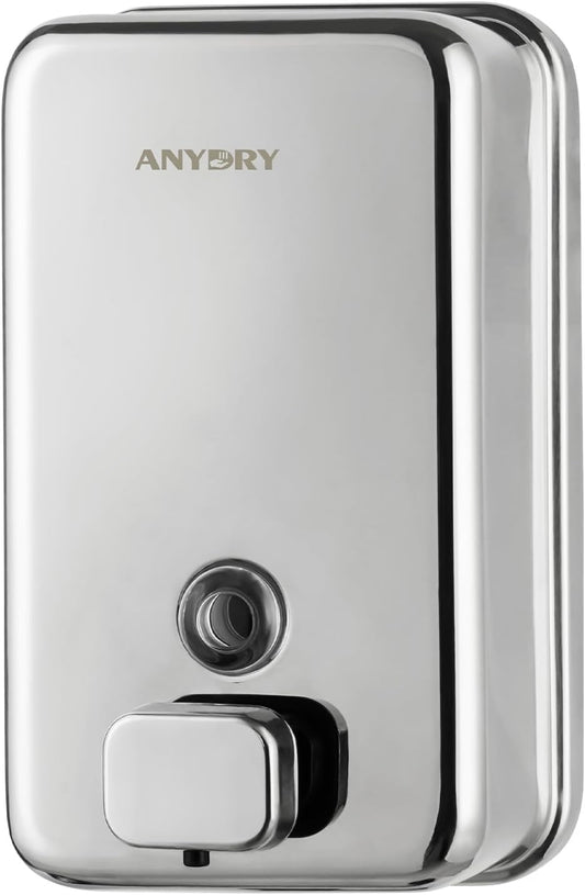 Commercial Wall Mounted Soap Dispenser 37oz 1100ml Large Capacity Polished Stainless Steel Manual Dispenser for High Traffic Restrooms