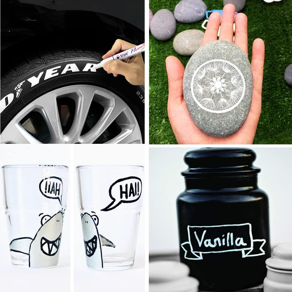 TFIVE Blue Paint Pens Markers - 12 Pack Oil Based Permanent Marker, Medium Tip, Never Fade, Quick Dry, Waterproof Paint Pen for Rocks Painting, Wood, Fabric, Plastic, Canvas, Glass, Metal