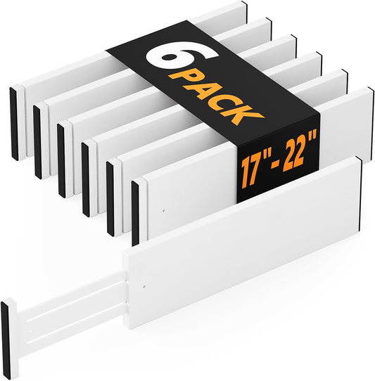 SpaceAid Bamboo Dresser Drawer Dividers 6 Pack, 4.65“ High Adjustable 17“-22” Drawer Organizers, Expandable Organization for Clothing, Clothes, Dressers, White