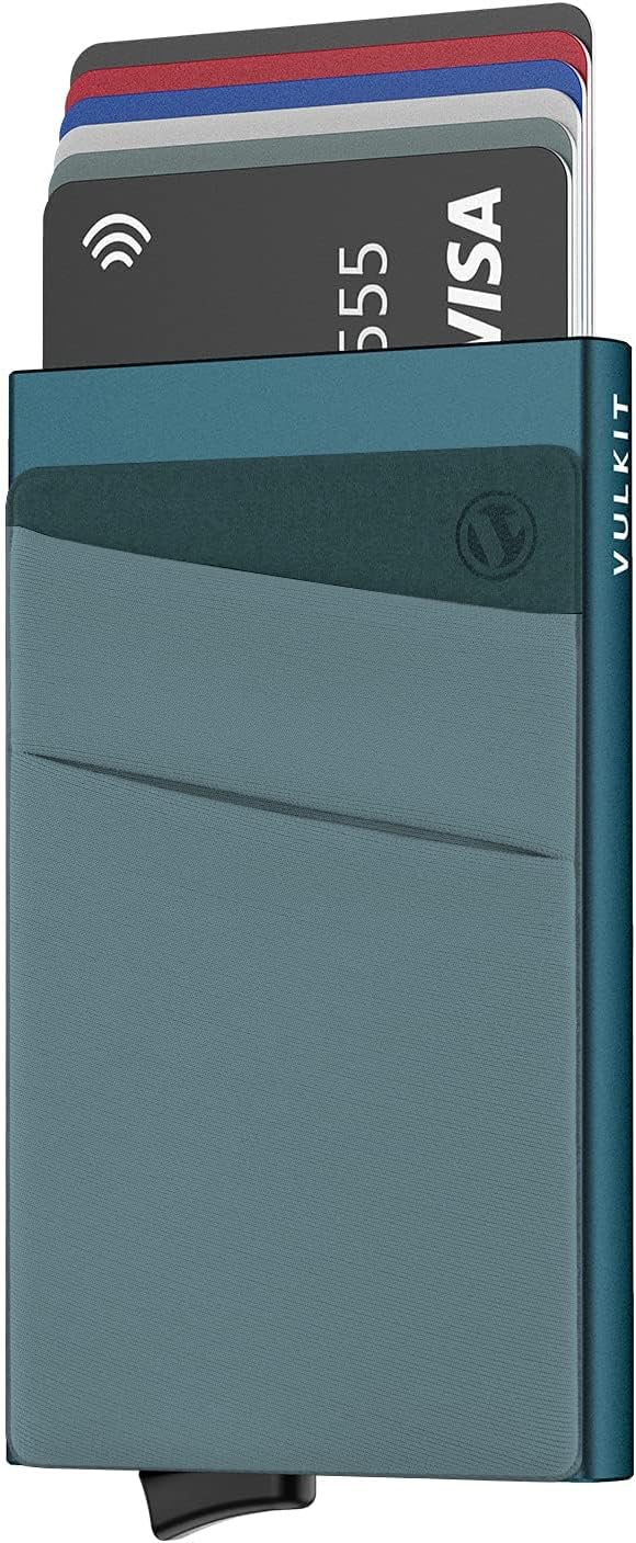 VULKIT Card Holder with Money Pocket Pop Up Wallet RFID Blocking Slim Metal Bank Card Case Holds 5 Cards and Notes
