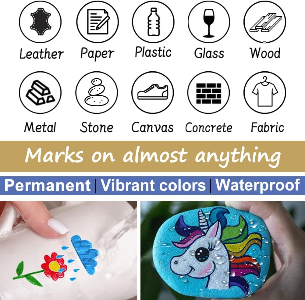 Overseas 48 Gold Paint Pens, Oil Based Permanent Markers Set - Quick Drying, Waterproof, Fade-Resistant, Medium Tip Paint Markers Bulk for Wood, Metal, Rock, Ceramic, Plastic, Canvas, Glass, Rubber