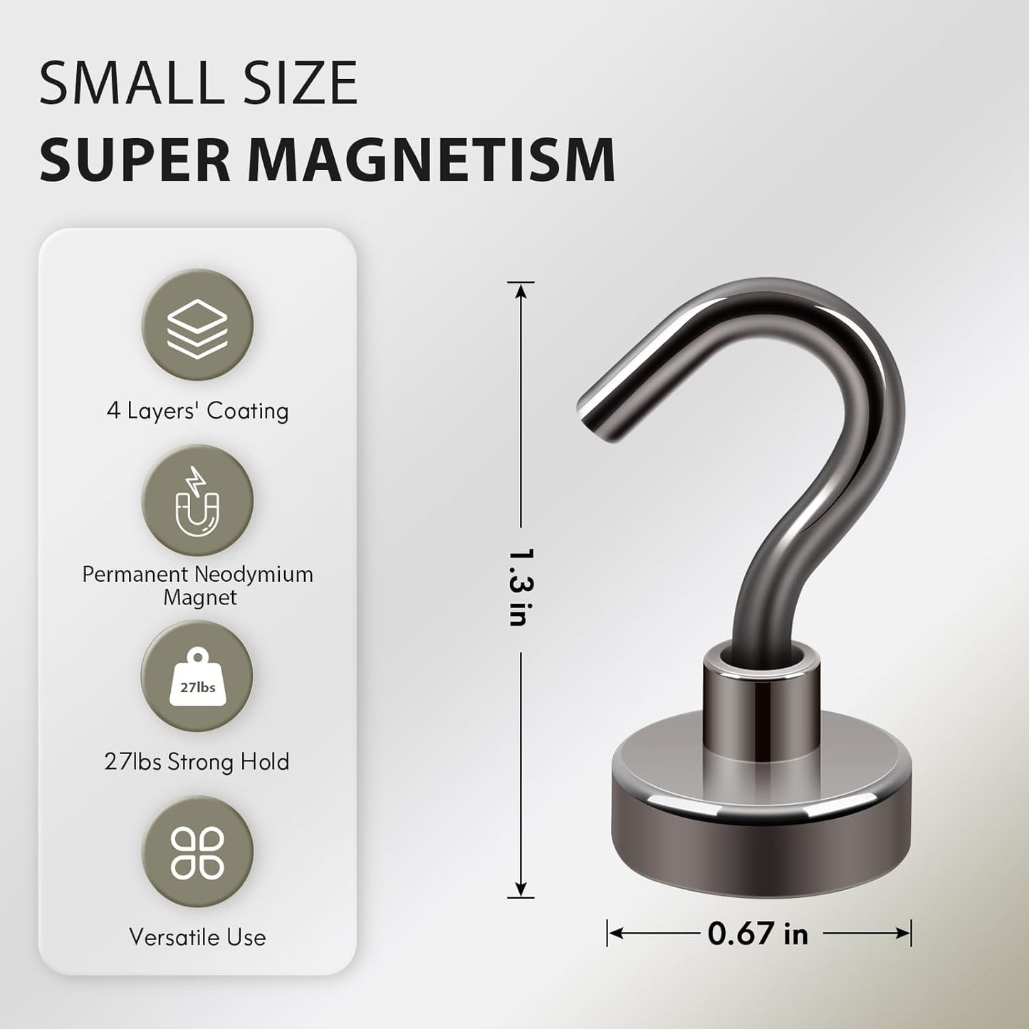 Neosmuk Magnetic Hooks,30lb Heavy Duty Earth Magnets with Hook for Refrigerator, Extra Strong Cruise Hook for Hanging, Magnetic Hanger for Cabins, Grill (Gunblack, Pack of 4)