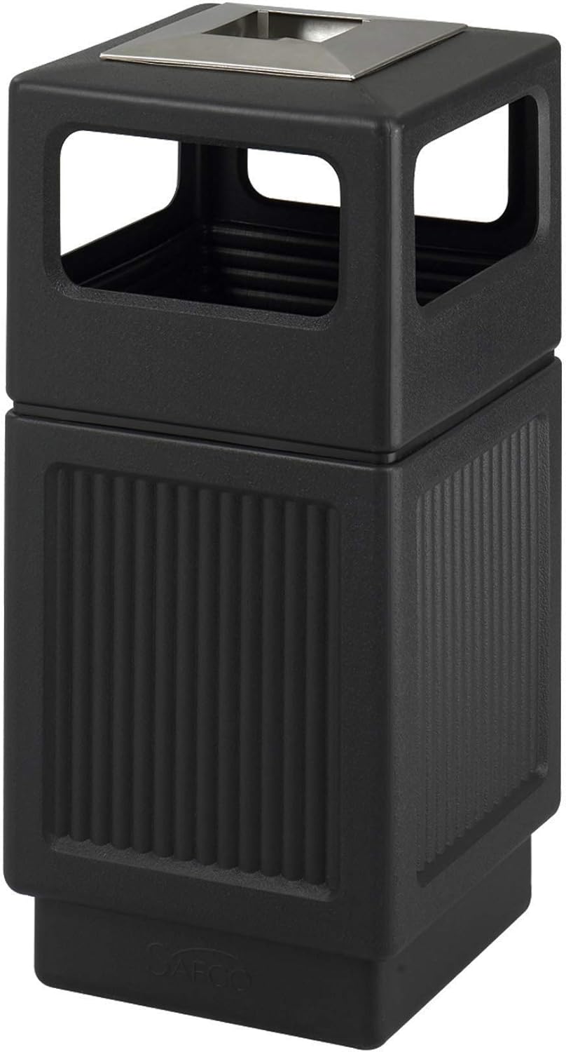 Safco Canmeleon Trash Can, 38 Gallons, Indoor and Outdoor Use, Durable & Weather-Resistant Commercial Garbage Can with Ashtray, Black