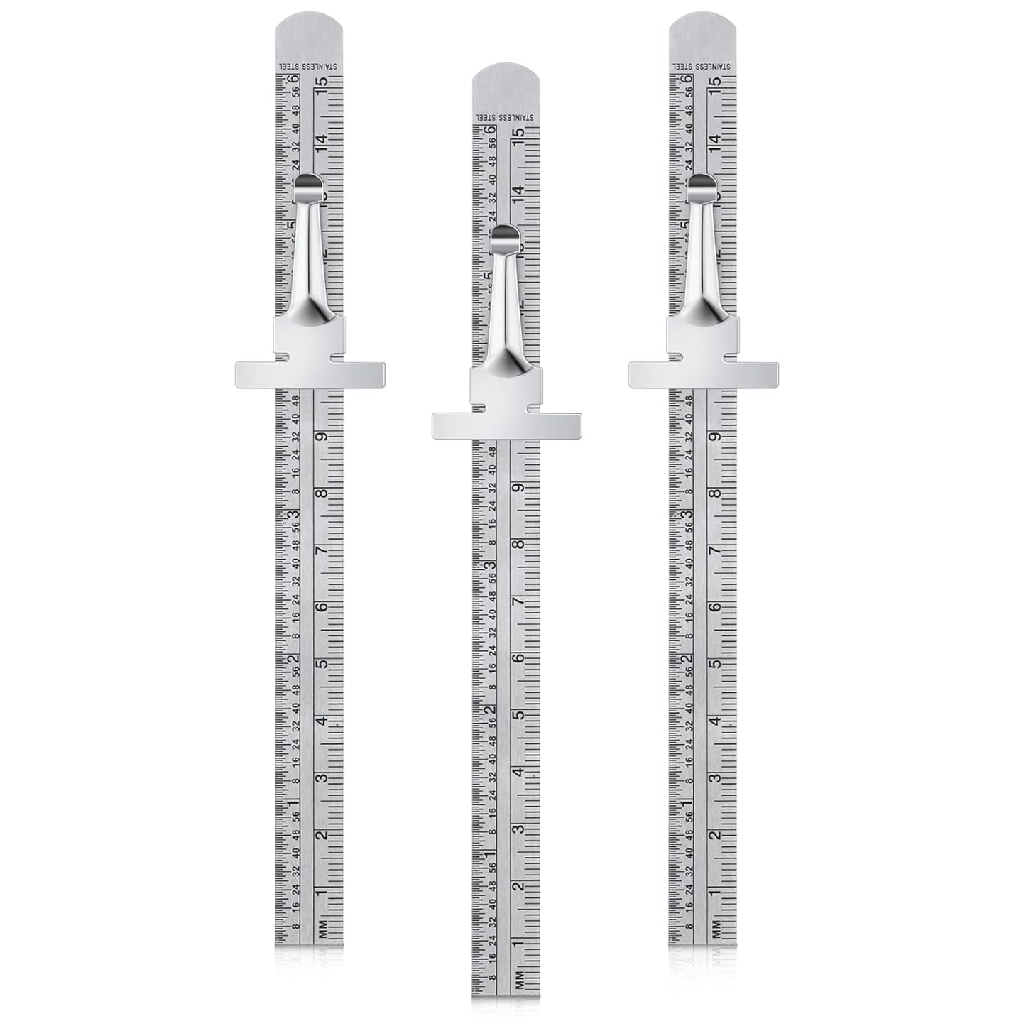 6 Inch 15 cm Pocket Ruler Flexible Precision Stainless Steel Ruler with Detachable Clips Stainless Steel Pocket Clip Scale Gauge Metric British System(3 Pieces)