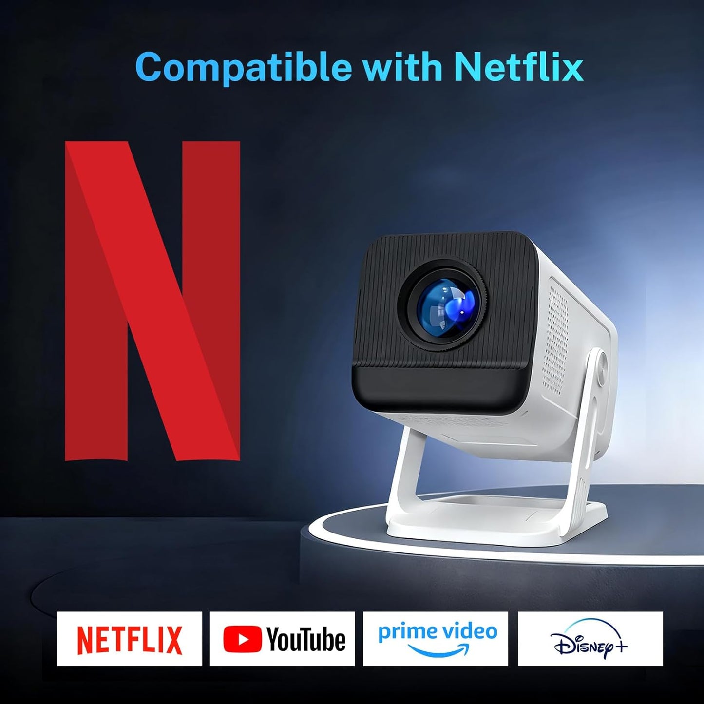 [Compatible with Netflix] Google CTS Approved Smart Projector Built-in Stream Apps Officially Licensed,4K 1080P Support,Auto Keystone Projector,WiFi 6 Bluetooth 5.4,Compatible with Android 13 OS N300