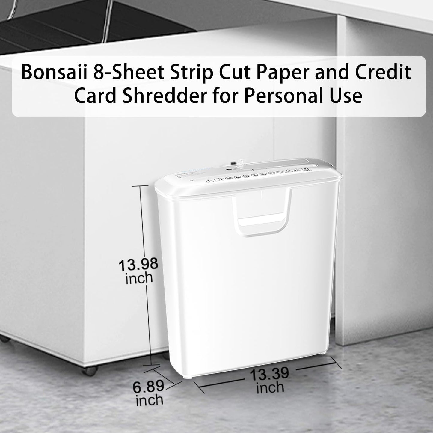 Bonsaii Quiet Strip-Cut Shredder, Up to 8 Sheets, Offering high Security, CDs, Credit Cards, Overheat Protection, Equipped with a 3.4-Gallon bin, Operates Quietly, Ideal for Home Office, White